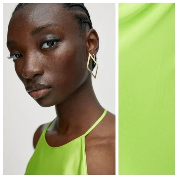 Massimo Dutti Green Satin Effect Halter Midi Dress. Size M. - Picture 2 of 8